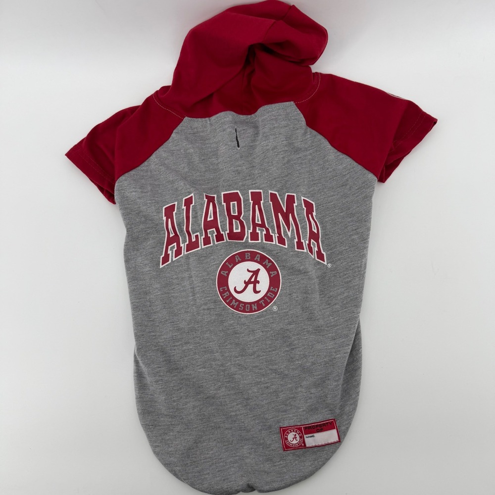 Pets First Alabama Crimson Tide Dog Hoodie Large Gray Red Raglan NCAA Pet Shirt